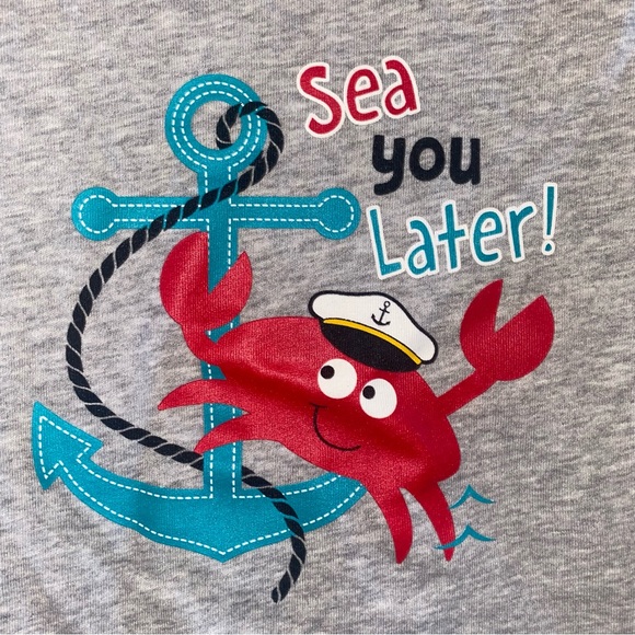 3/$12 Nautical Crab and Anchor Sea You Later Gray Graphic Tee Size 24 Months - Picture 2 of 7